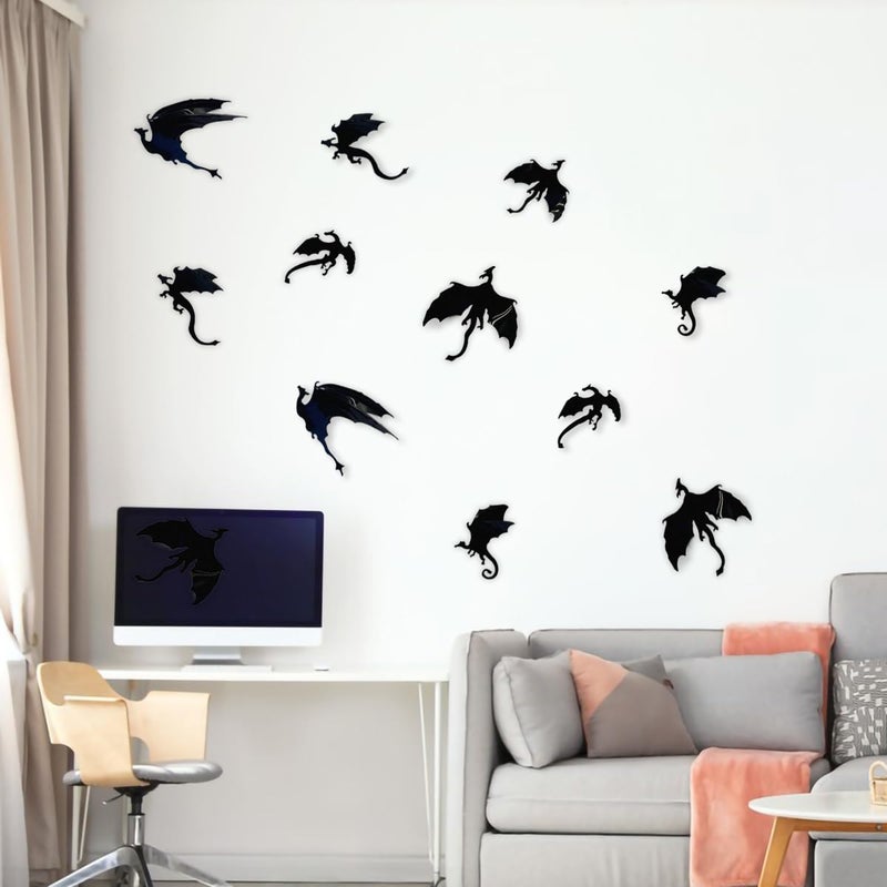 MEFOSS 14 PCS 3D Dragon Wall Decals Creative Dragon PVC Wall Stickers Self-Adhesive Dragon Wall Art Decor for Kids Room Playroom Classroom Holiday Decoration, Black, DD008 - Image 5